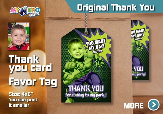 Hulk Thank You card, Hulk Favor Tag, Hulk party favors, Hulk giveaway, Hulk goodie bags. 089TY Il_570xn
