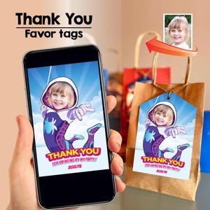 Custom Gwen Stacy Thank You with your photo, Gwen Stacy Favor Tags, Gwen Stacy party favors, Personalized Gwen Stacy pink tags. 2039TY