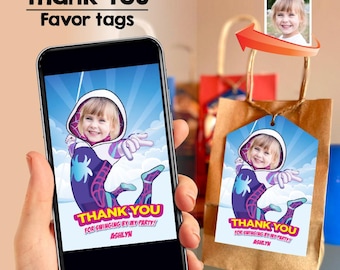 Gwen Stacy Thank You with girl as the star, Ghost Spidey Favor Tags. 2039TY
