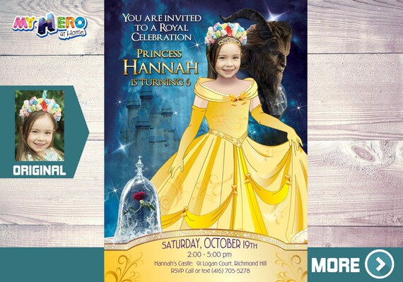 Princess Belle Invitation. Beauty and the Beast Birthday Invitation. Princess Belle Themed-Party. Princess Belle Birthday Invitation. 249 Il_570xn