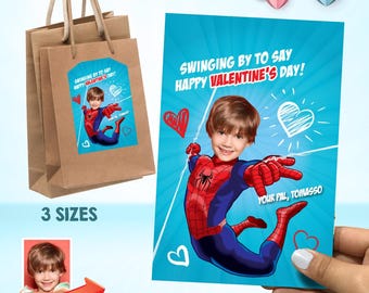 Kundenspezifische Valentinstagskarte unter dem Motto Spiderman mit Kind als Stern, Spider Valentine. 2232F