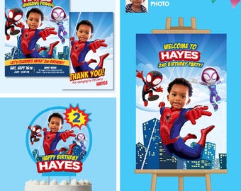 Personalized Spidey Birthday Party Bundle with your kid as the star. 740B2