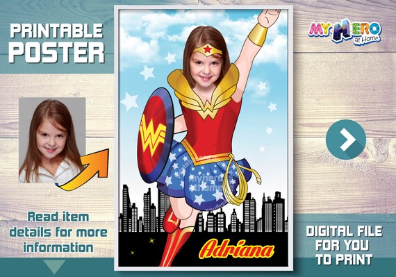 Wonder Woman Custom Poster. Turn your little girl into Wonder Girl for her own unique Superhero Poster. Super girls Custom Poster. 374 Il_570xn