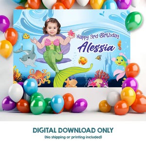 Mermaid Banner with photo Custom Mermaid Birthday Backdrop Little Mermaid Banner Mermaid party Backdrop Mermaid party decoration. 2140