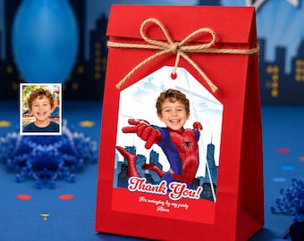Custom Spider-Man Favor Tags and Thank You Featuring Child as Spidey. 2492TYB