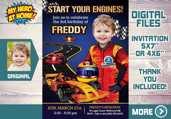 Race Car Birthday Invitation, Race Car Photo Invitation, Hot Wheels Party, Race Car Theme party, Ready Set Go, Race Car thank you. 441C Il_570xn