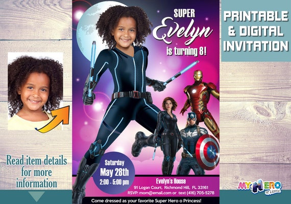 Black Widow Birthday Party Invitation. Black Widow Party Ideas. Avengers Invitations for girls. Black Widow Birthday Ideas. 073 Il_570xn