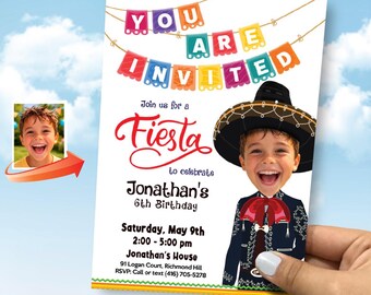 Little Mariachi Birthday Invitation with photo, Personalized Fiesta Party Invite. 2439IN