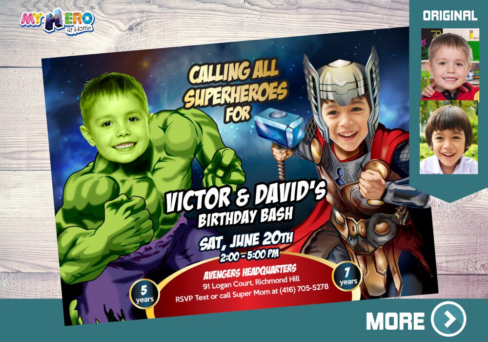 Thor And Hulk Birthday Invitation Hulk And Thor Party Etsy Canada