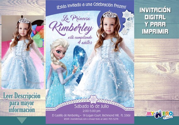 Invitación Frozen con su Princesa junto a Elsa. Sí tiene una foto de ella como Elsa, hágala parte de la fantasía. Frozen Spanish. 283SP Il_570xn