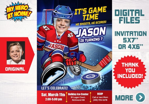 Hockey Invitation, Hockey Photo Invitation, Custom Hockey Birthday Invitation, Hockey thank you, Hockey favor tags. 304E Il_570xn