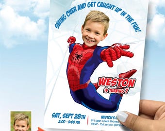 Spiderman Birthday Party Invitation with photo, Spiderman Party template, Spiderman online, Spiderman theme party, Spiderman flyer. 978