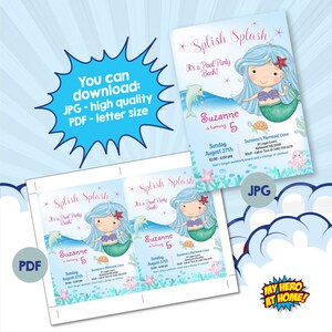Editable Mermaid Pool Party Invitation, DIY Mermaid Pool Party Template ...