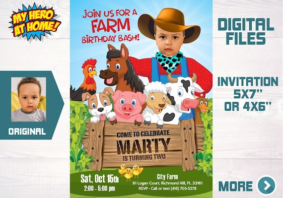 Farm party Invitation, Farm Photo Invitation, Farm theme party, Farm animals Invitation, Barn Animals party, Farm Boy Invitation. 611 Il_570xn