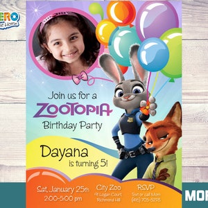 Zootopia Birthday Invitation, Zootopia photo Invitation, Zoopotia Digital Invitation, Zootopia Virtual Party, Invitación de Zootopia. 052