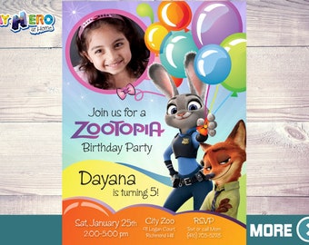 Zootopia Birthday Invitation, Zootopia photo Invitation, Zoopotia Digital Invitation, Zootopia Virtual Party, Invitación de Zootopia. 052