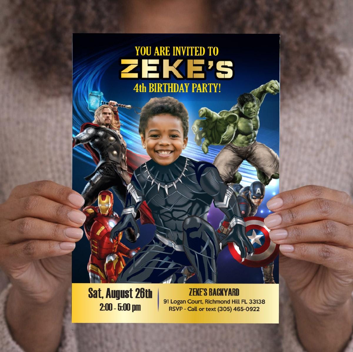 Superheroes Black Panther Birthday Party Invitation Featuring Kid