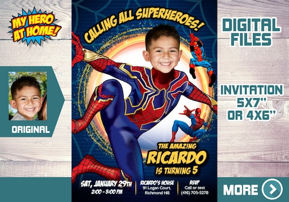 Iron Spider-man birthday Invitation, Iron Spider-man Digital Invitation, Iron Spider-man theme party, Iron Spider-man Invitation. 555 Il_570xn