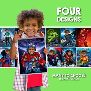 Four Superheroes prints wall decor, Easy printable gifts for super kids. 2207C
