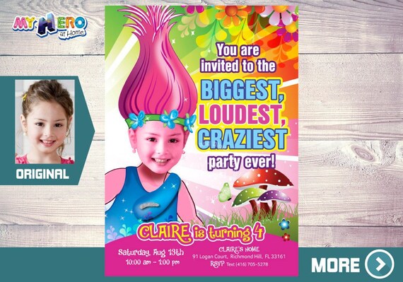 Trolls Birthday Invitation. Biggest, loudest, craziest Party ever. Trolls Princess Poppy Party Invitation. Trolls Birthday Ideas. 202 Il_570xn