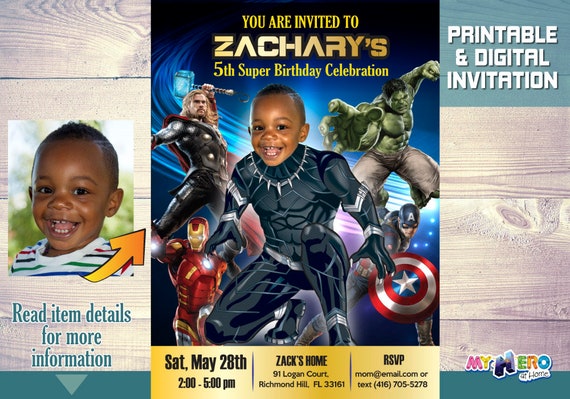 black panther avengers birthday invitation turn your kid into etsy avengers party invitations