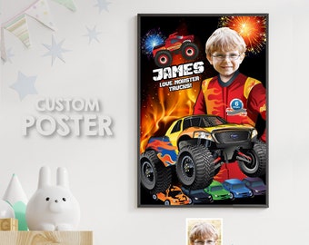 Monster Truck Print with photo, Printable Monster Truck Gifts, Monster Smash Crash Poster, Monster Truck party Decor, Monster  Wall. 915C