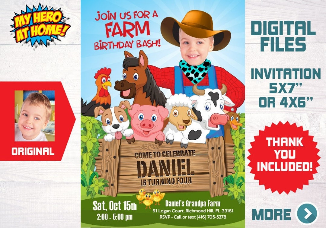 Farm Party Invitation, Custom Farm Invitation, Farm Birthday Invitation,  Farm Birthday Bash Party, Farm Thank You, Farm Favor Tags. 611C - Etsy, image size:1080x756