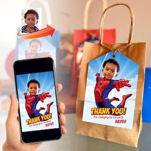 Spidey et ses incroyables amis vous remercient, étiquettes Spidey Favor Tags, cadeaux Spidey personnalisés, décoration d'anniversaire Spidey, remerciements Spidey. 740TY