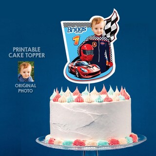 Decorazione Per Torta Fast One - Topper In Legno Con Auto Da Corsa E Bandiera A Scacchi Per Festa Compleanno A Tema Racing, Primo Anno