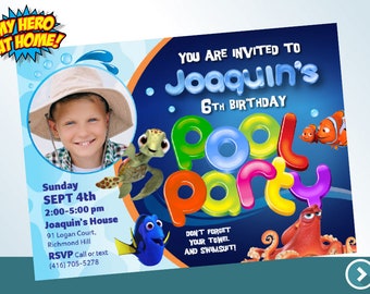 Faire-part Le monde de Dory à la piscine : faire-part d'anniversaire personnalisé (numérique) 046