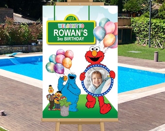 Welcome Sign Birthday themed Sesame Street with photo of birthday kid (Digital, Printable). 2446WS4