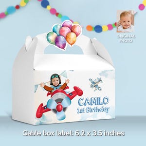 Personalized Airplane Gable Box label, Airplane Candy Box with photo, Airplane Gift Box Party favors, Gable Box themed Airplane. 911GB