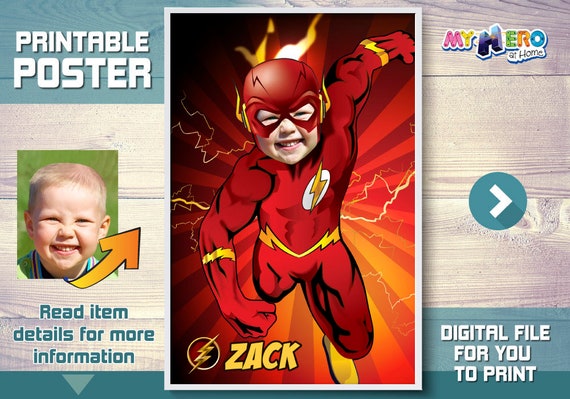 The Flash Custom Poster. Turn your child into The Flash for his own unique Superhero Poster. Superheroes Custom Poster. Flash Poster. 371 Il_570xn
