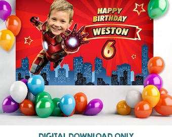 Banner de Ironman personalizado con tu foto, telón de fondo de Ironman para cumpleaños, decoración de fiesta de Ironman con tu hijo como Iron Man, Ironman telon, 2333BB