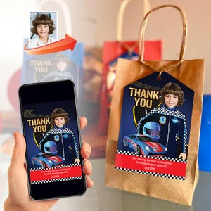 Race Car Party Thank You with photo, Race Car Favor Tags with photo, Race Car party favors, Race Car giveaway, Race Car goodie bags. 993TY