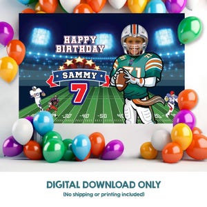 Football Banner with photo, Dolphins Birthday Backdrop, Dolphins Banner, Dolphins Backdrop, Dolphins party decor, Dolphins themed. 2154BB