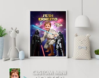 Jedi Personalized print with kid as the Youngling, Custom Young Jedi Decor. 005PS