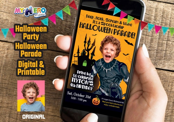 Black Panther Digital Invitation. Black Panther Halloween Party. Drive By Hallowen Parade. Avengers Halloween Parade. 466D Il_570xn