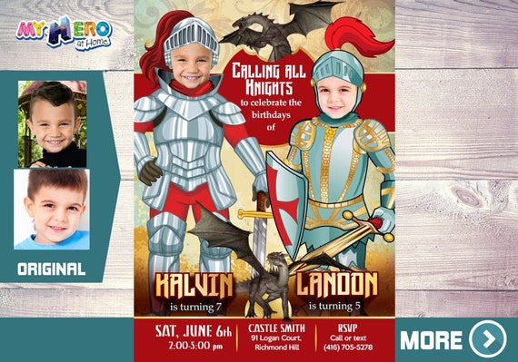 Knights Party for Siblings. Joint Knights Invitation. Joint Dragons Birthday. Siblings Knights Birthday. Knights and Dragons Party. 221 Il_570xn