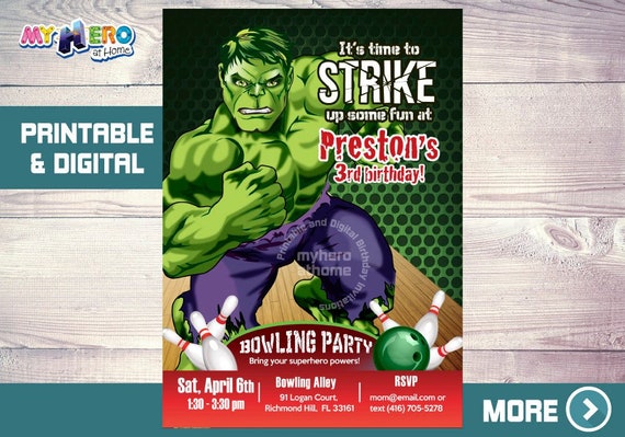 Hulk Bowling Party Invitation. Hulk Birthday ideas. Hulk Bowling Party Ideas. Hulk Bowling Birthday Invitation. Invitacion Bolos Hulk. 144NF Il_570xn