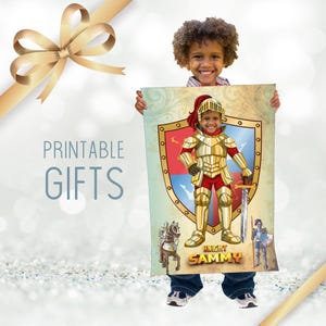 Cadeau chevalier imprimable, cadeau poster personnalisé chevalier médiéval, impression chevalier personnalisée avec photo, décoration cadeau chevalier personnalisée. 2179