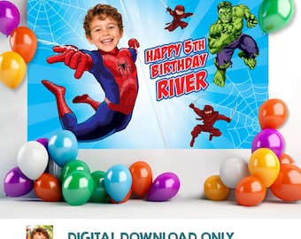 Personalized Spider-Man Birthday Backdrop | Your Kid Becomes Spiderman. 2492BB2