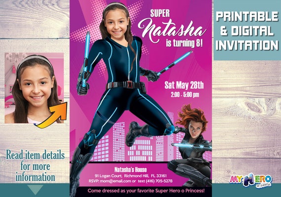 Black Widow Invitation. Black Widow Birthday Ideas. Avengers Birthday Invitation for girls. Black Widow Party Ideas. Invita Viuda Negra. 072 Il_570xn