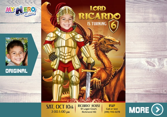 Medieval Knight Birthday Invitation, Dragons Birthday Invitation, Dragons Virtual Birthday, Knights Digital Invitation. 219 Il_570xn