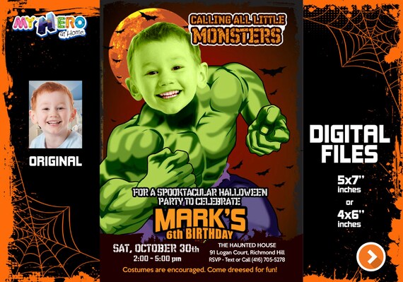Hulk Halloween Invitation, Hulk Halloween Party, Avengers Halloween Party, Hulk Halloween Birthday, Hulk halloween theme party, 091 Il_570xn