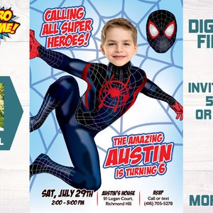 Custom Miles Morales birthday Invitation with your photo, Personalized Miles Morales party invitation, Miles Morales digital invitation. 662
