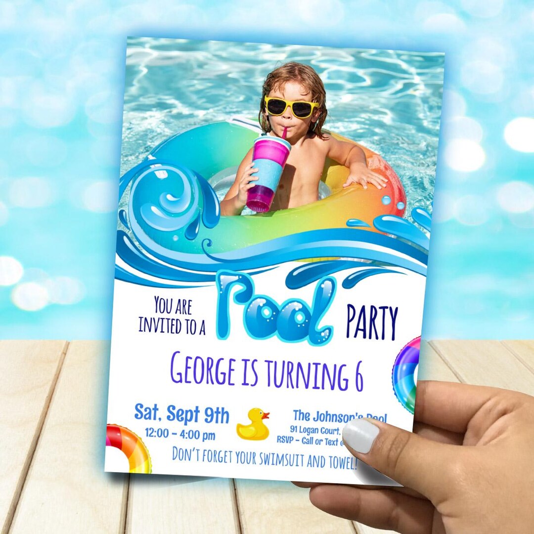 Photo Party Invitations Pool Party Birthday Invitation With Photo (printable and Digital ...