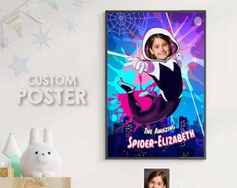 あなたの女の子を主役にしたカスタムグウェンステイシーポスター、ゴーストスパイダーの印刷可能なギフト。2046PT