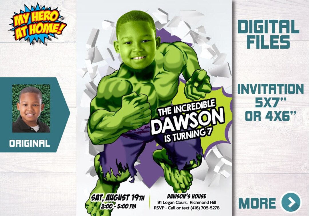 Hulk Invitation Template Hulk Invitation With Photo Custom Hulk Hulk Invitation Template Hulk Invitation With Photo Custom Hulk