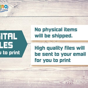 Op de afbeelding: Afbeelding die digitale bestanden om te printen promoot, met de tekst "DIGITALE BESTANDEN om te printen." Extra tekst verduidelijkt dat er geen fysieke items worden verzonden en dat bestanden van hoge kwaliteit per e-mail worden verzonden.